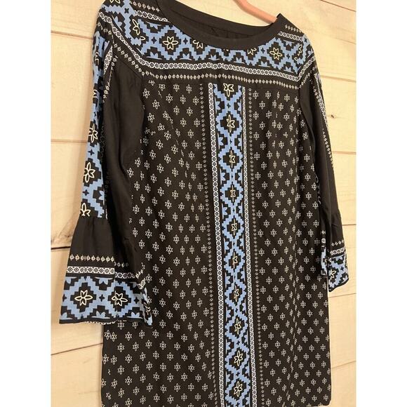Loft Dress Size Small Petite Long Sleeve Black Blue White Boehmian Chic - Picture 5 of 5